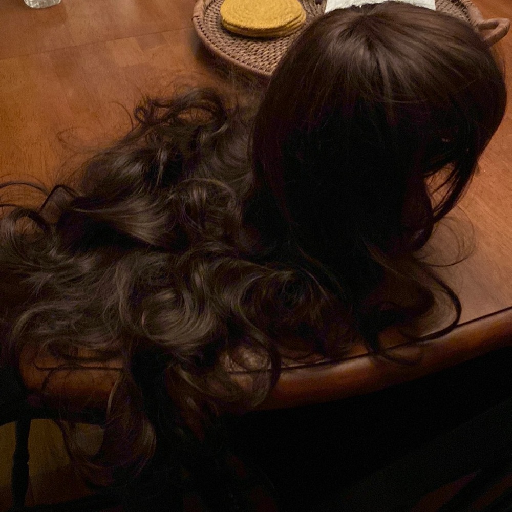 Dark brown wig with bangs